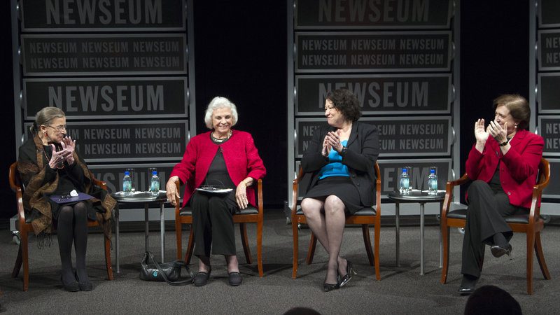 Ginsburg (left) joins the only three other women to sit on the U.S. Supreme Court -- Sandra Day O′Connor, Sonia Sotomayor and Elena Kagan -- in a celebration of O′Connor, the first woman justice, at the Newseum in Washington in 20